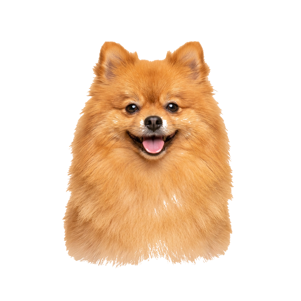 Fluffy orange Pomeranian dog smiling
