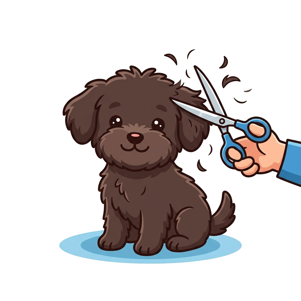 Cartoon puppy getting haircut illustration